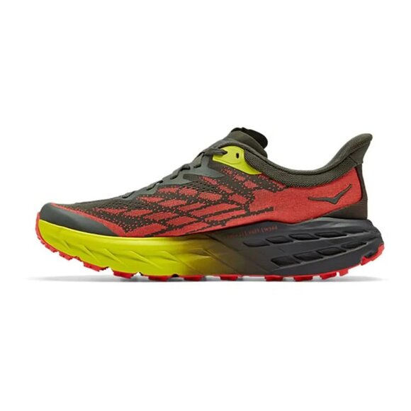 Hoka One One Men's Olive Fiesta Red Speedgoat 5 Trail Mesh Running Shoes 11.5D